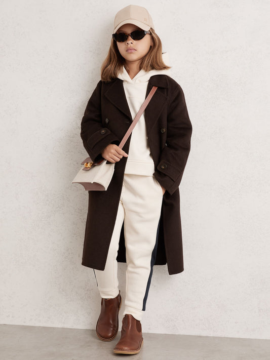 Reiss Chocolate Brown Rene 9-13 yrs Double-Breasted Blindseam Wool-Blend Coat