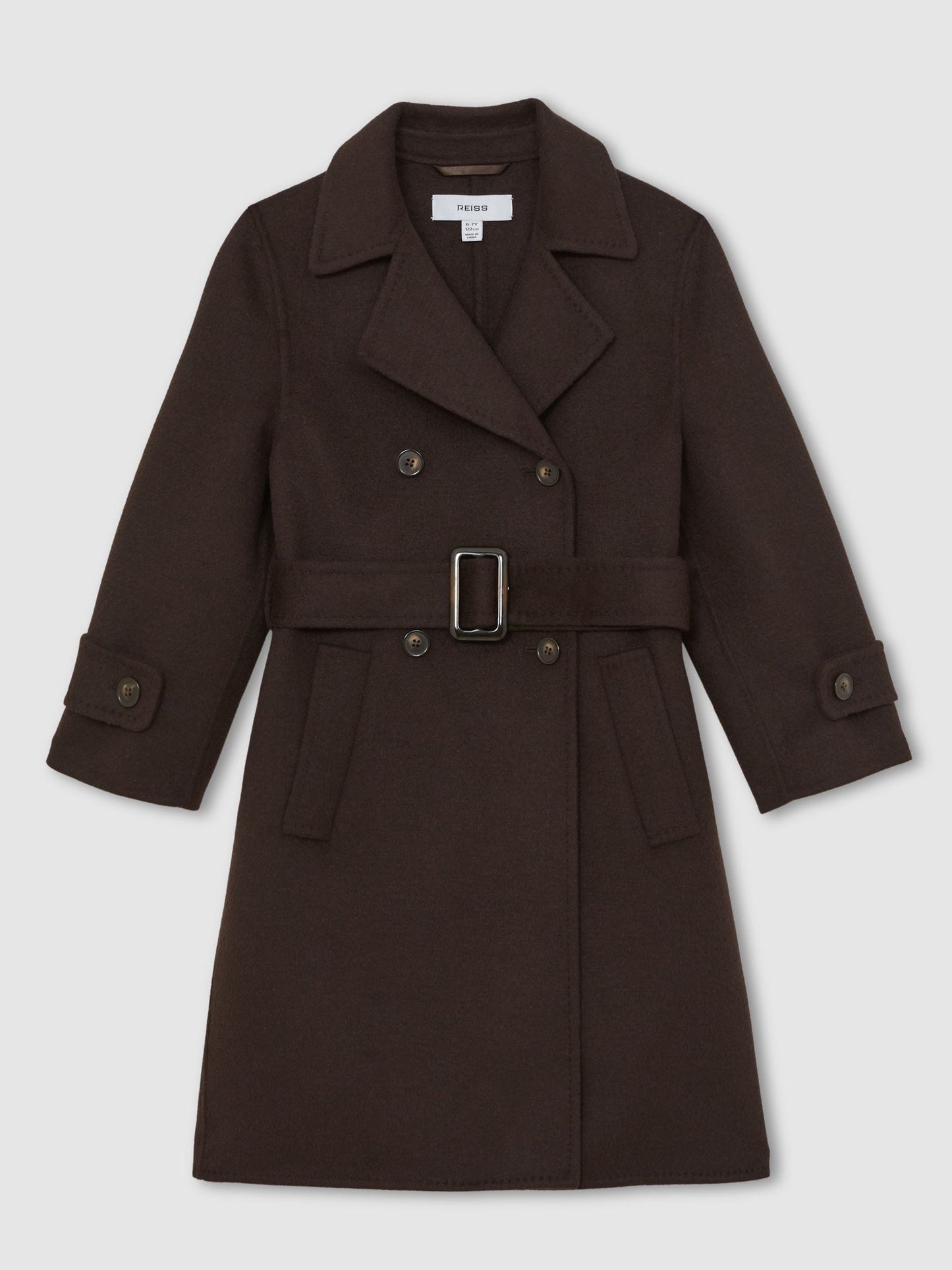 Reiss Chocolate Brown Rene 9-13 yrs Double-Breasted Blindseam Wool-Blend Coat