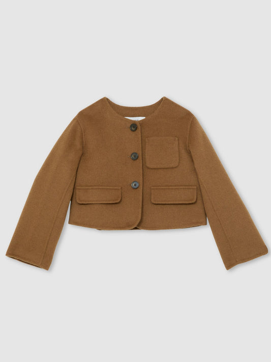 Reiss Camel Ami 3-9 yrs Wool-Blend Cropped Collarless Jacket