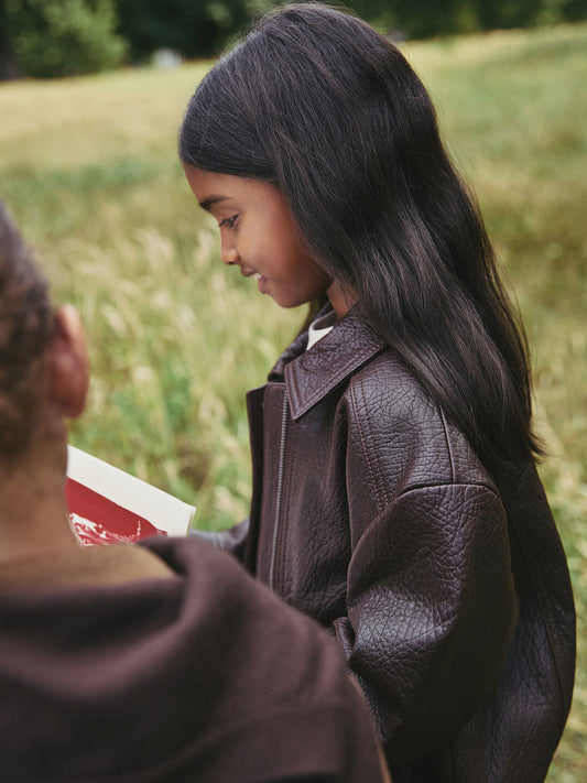 Reiss Burgundy Kiara 3-9 yrs Oversize Leather Bomber Jacket