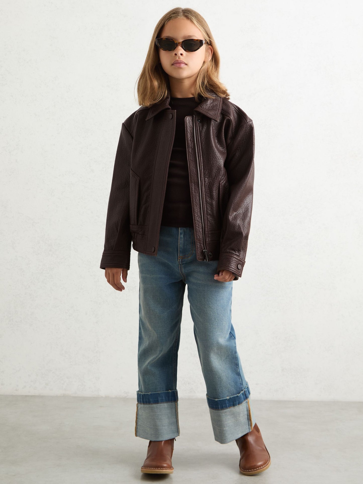 Reiss Burgundy Kiara 3-9 yrs Oversize Leather Bomber Jacket