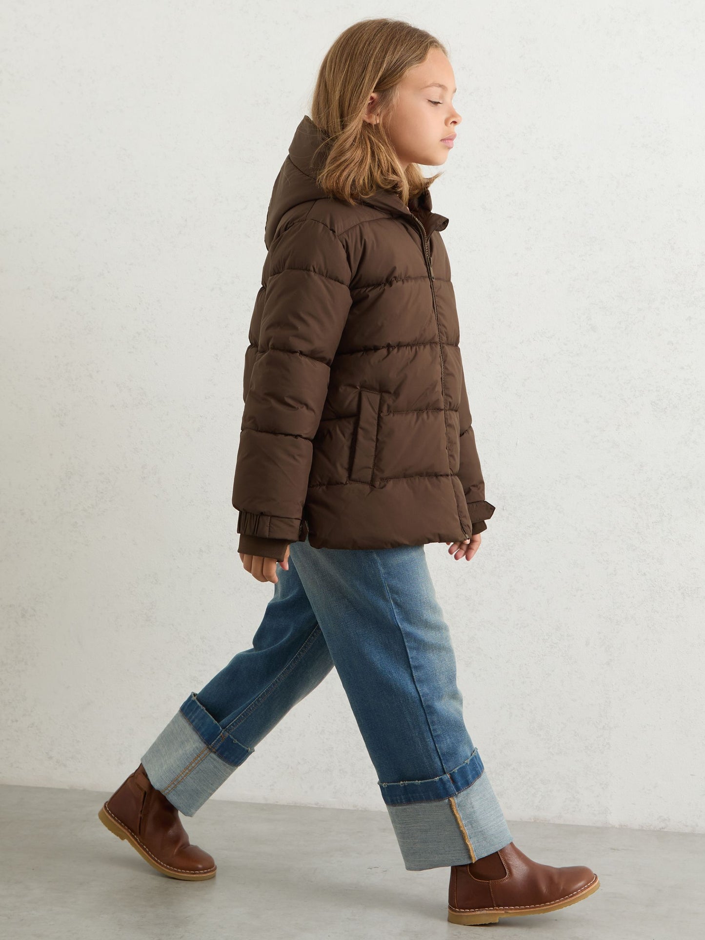 Reiss Chocolate Lumi 3-9 yrs Short Hooded Puffer Coat