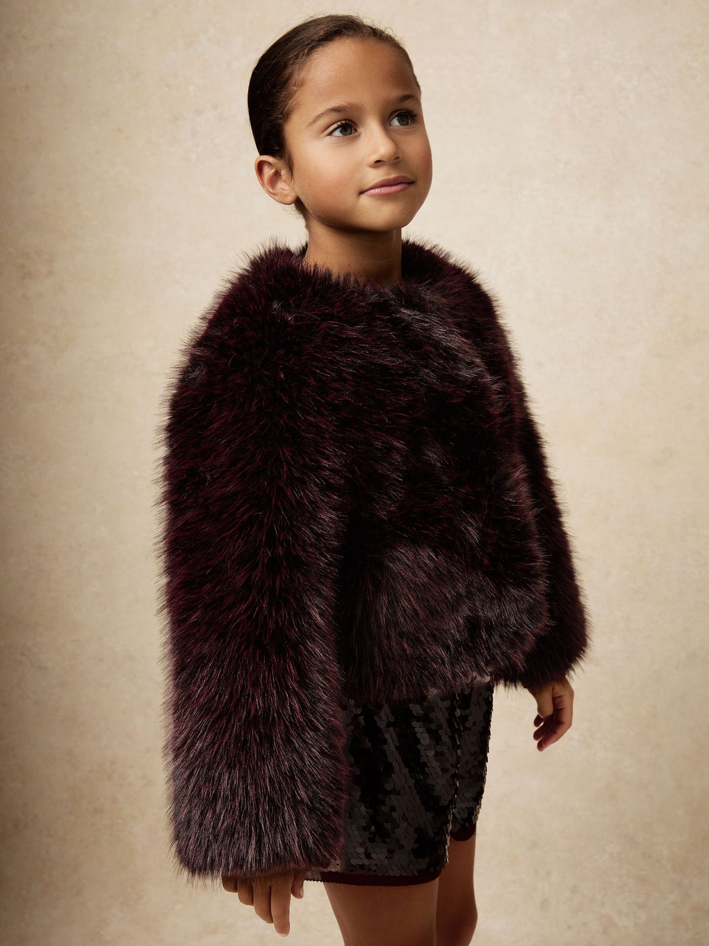 Reiss Burgundy Marco 9-13 yrs Faux-Fur Coat