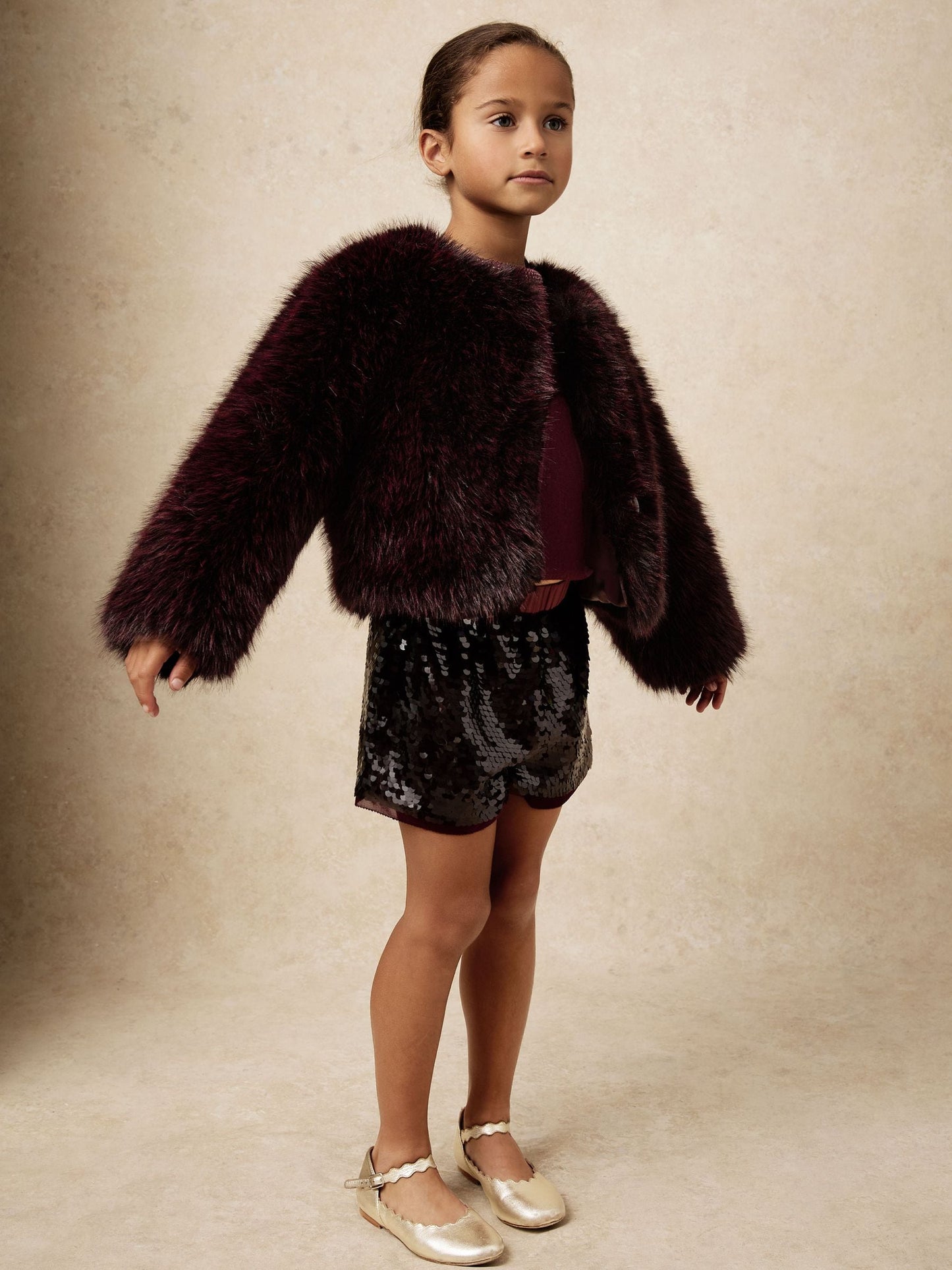 Reiss Burgundy Marco 13-14 yrs Faux-Fur Coat