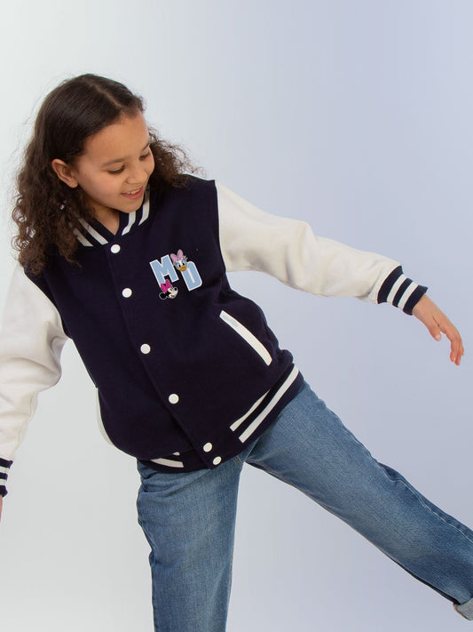 Brands In Blue Girl Power Minnie Mouse Print Varsity Jacket