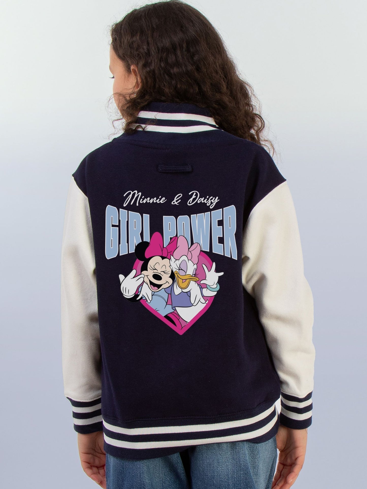Brands In Blue Girl Power Minnie Mouse Print Varsity Jacket