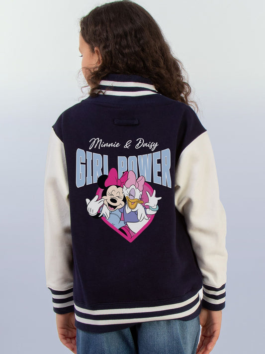 Brands In Blue Girl Power Minnie Mouse Print Varsity Jacket