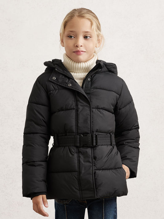 Reiss Black Ava 13-14 yrs Short Belted Puffer Coat
