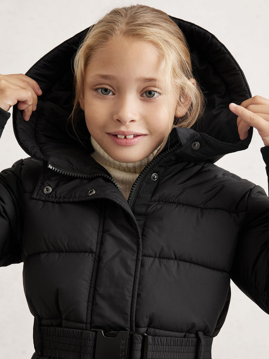 Reiss Black Ava 3-9 yrs Short Belted Puffer Coat