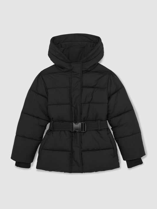 Reiss Black Ava 3-9 yrs Short Belted Puffer Coat