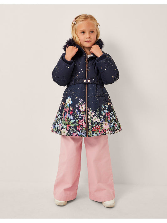 Monsoon Blue Starry Floral Print Hooded Coat