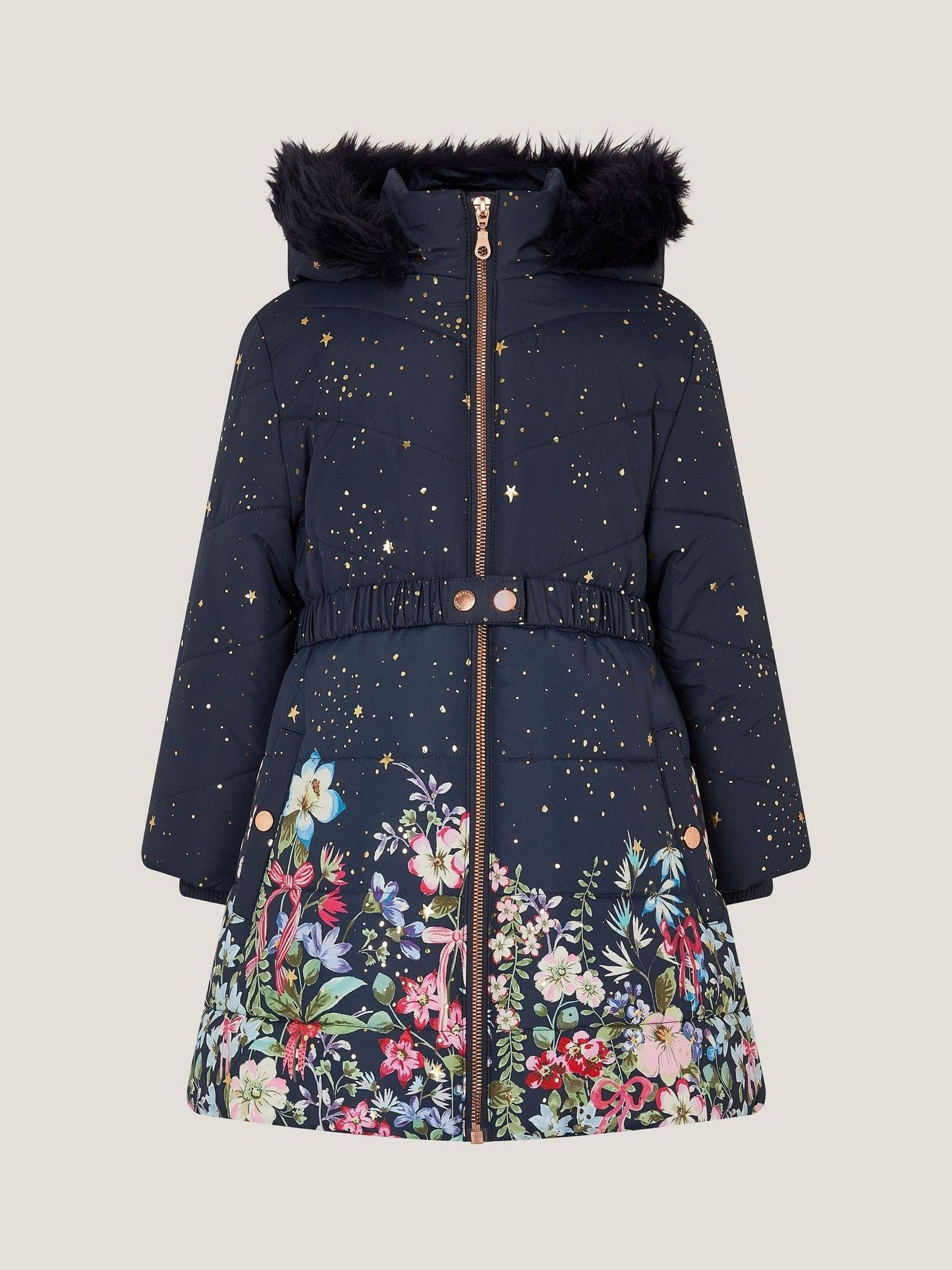Monsoon Blue Starry Floral Print Hooded Coat
