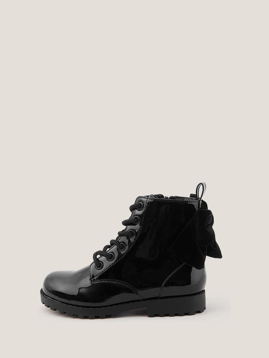 Monsoon Black Bow Patent Lace Up Boots
