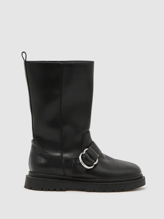 Reiss Black Blake Leather Biker Boots