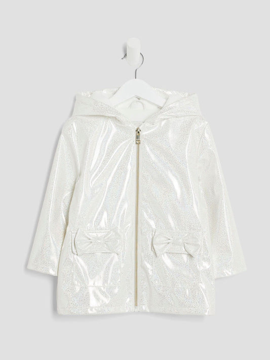River Island White Girls Glitter Rain Trench Coat