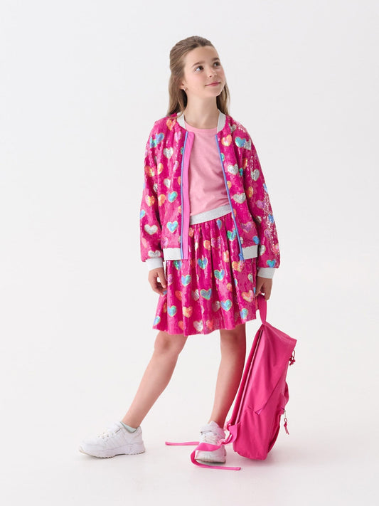 Hatley Pink Busted Hearts Sequin Bomber Jacket