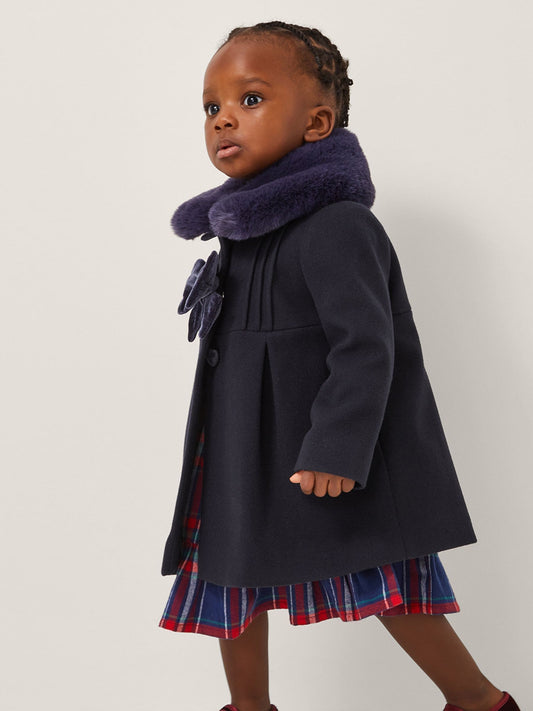 Monsoon Blue Baby Fluffy Collar Bow Coat