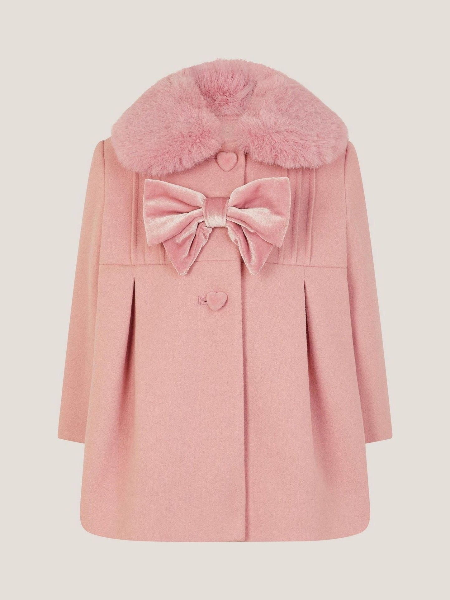 Monsoon Pink Baby Faux Fur Collar Bow Coat