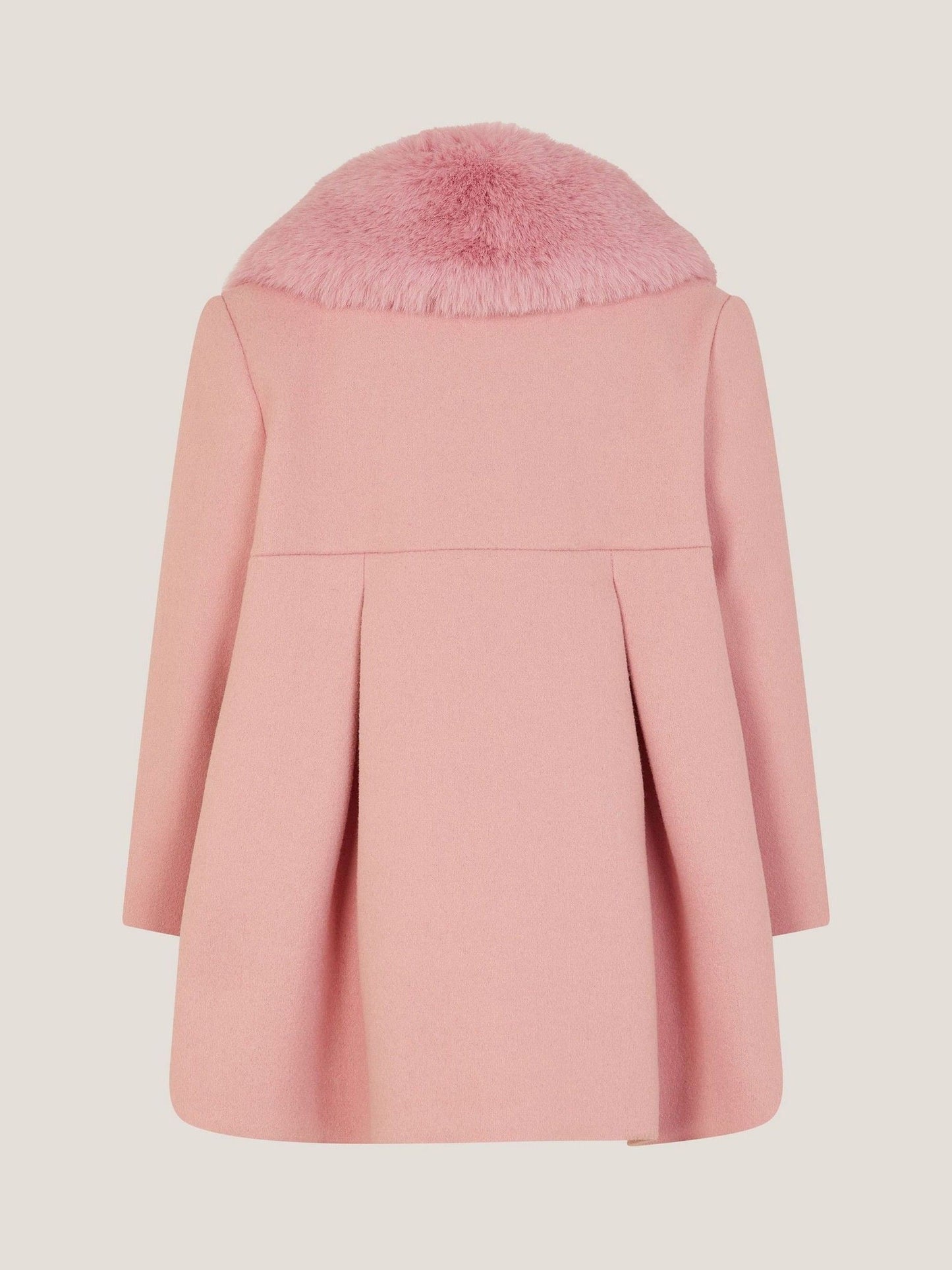 Monsoon Pink Baby Faux Fur Collar Bow Coat