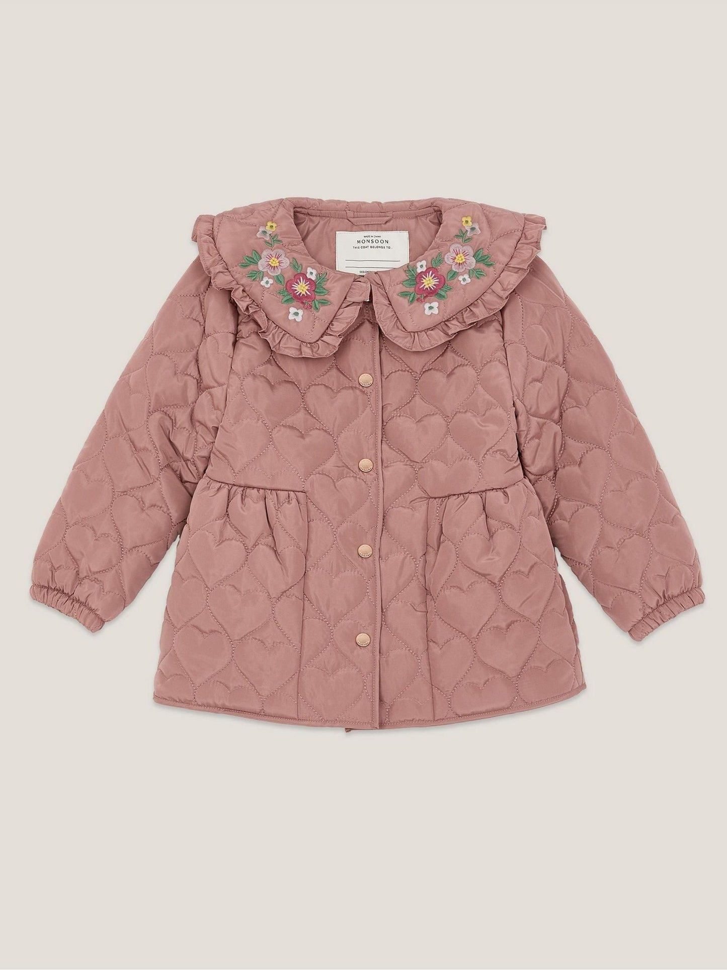 Monsoon Pink Embroidered Heart Quilted Coat