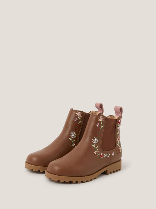 Monsoon Brown Flower Emb Boots