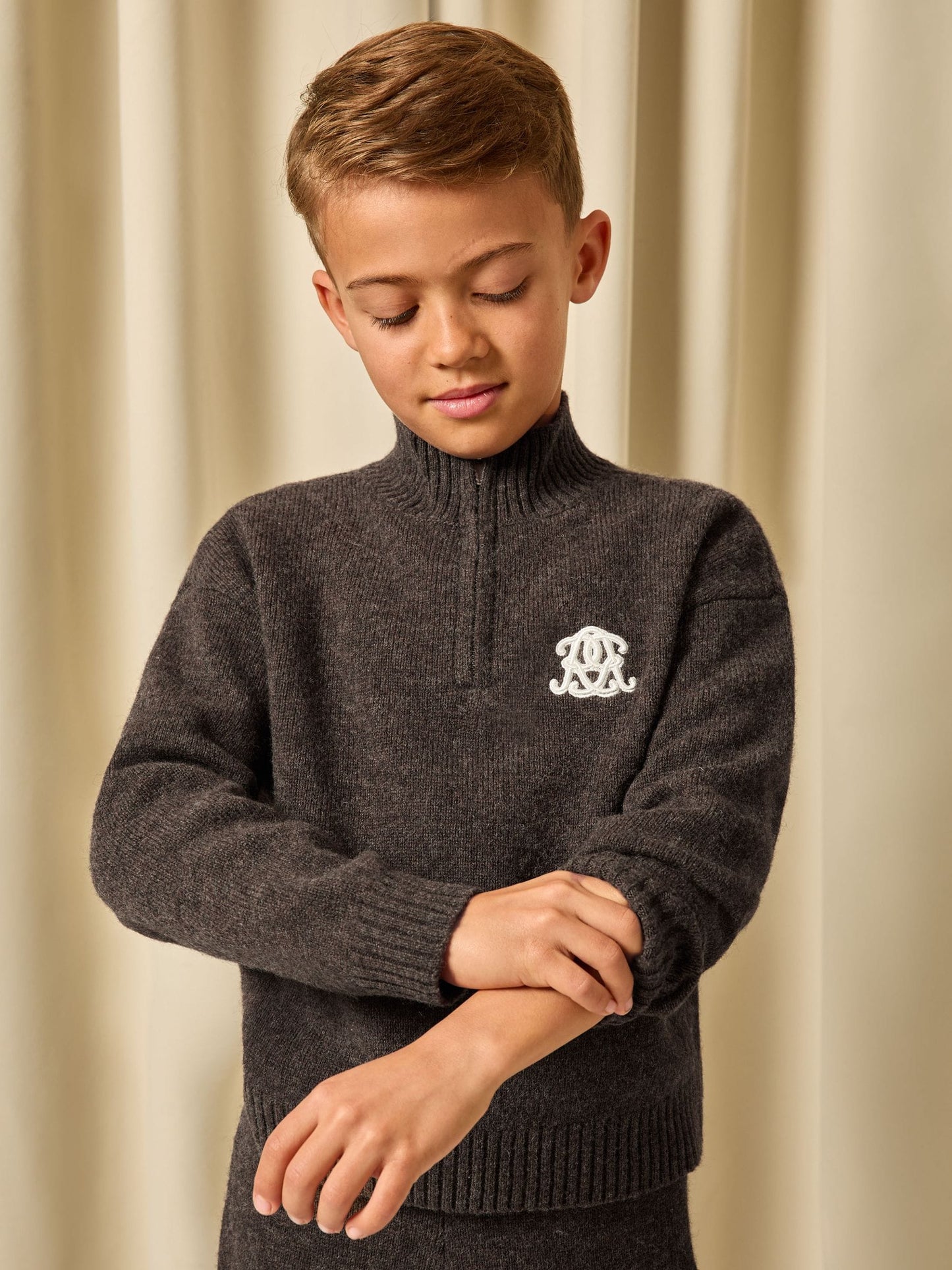 Reiss Chocolate Brown Curtis 9-13 yrs Monogram Relaxed Half-Zip Jumper Wool-Blend Unisex Fit