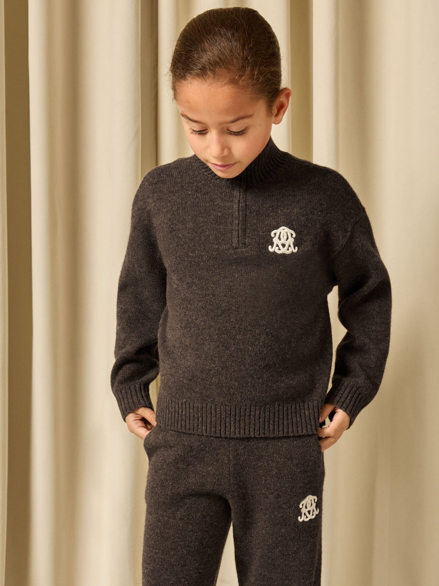 Reiss Chocolate Brown Curtis 9-13 yrs Monogram Relaxed Half-Zip Jumper Wool-Blend Unisex Fit