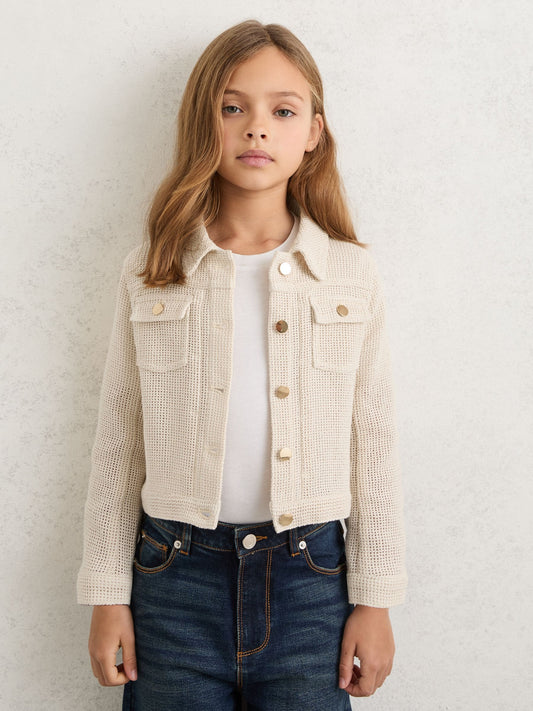 Reiss Neutral Renzo 3-9 yrs Cotton-Blend Textured Trucker Jacket