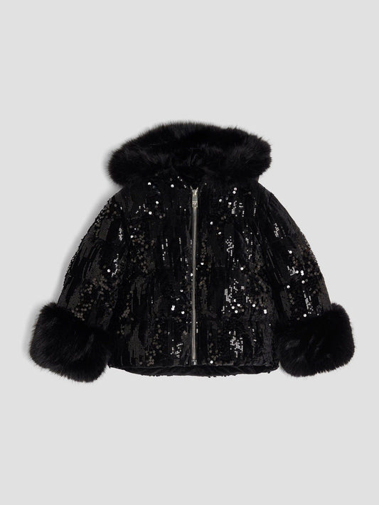 River Island Black Girls Sequin Puffer Coat